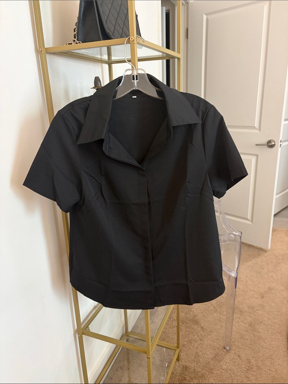 Classic Black Short-Sleeve Collared Top